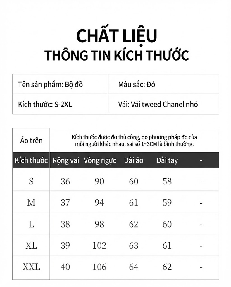 Set Bộ Vest Nữ Tiểu Thư Công Sở Phong Cách Chanel Đỏ chi tiết 5