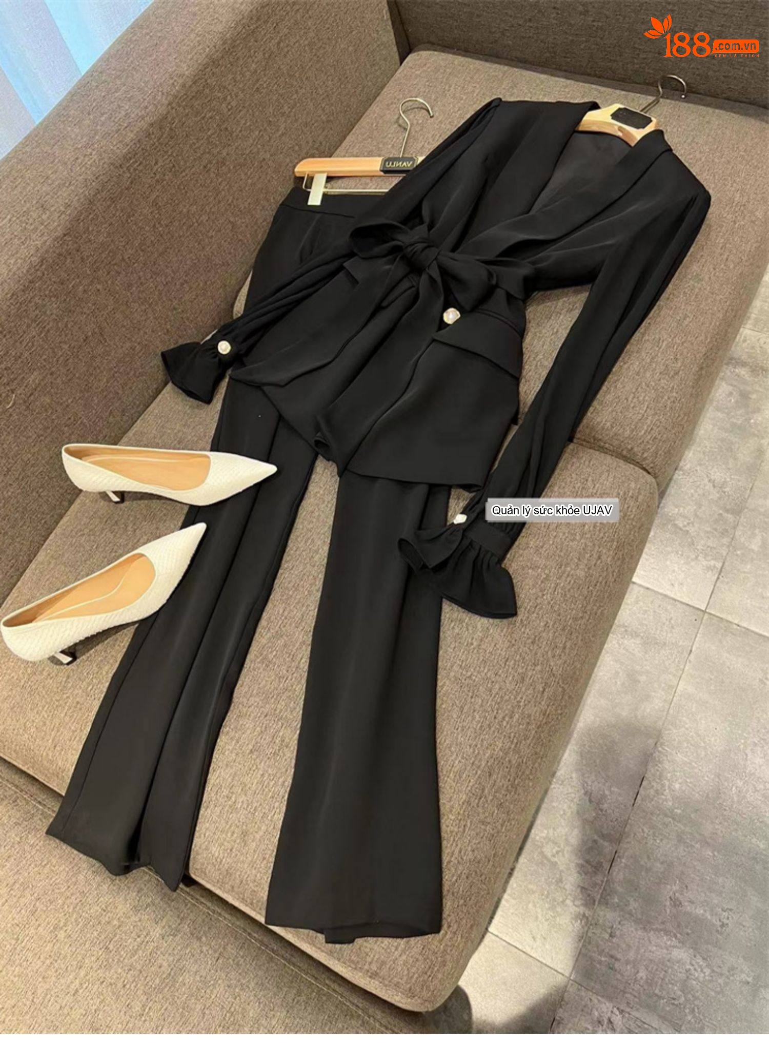 Set Bộ Vest Nữ Tiểu Thư Quần Ống Rộng Phong Cách Công Sở Cao Cấp Màu Hồng, Đen chi tiết 8
