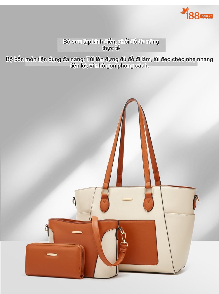 Set Túi Tote Nữ Đeo Vai Đeo Chéo 3 Món Phong Cách Casual Màu Nâu, Hồng, Xanh, Đen... chi tiết 4