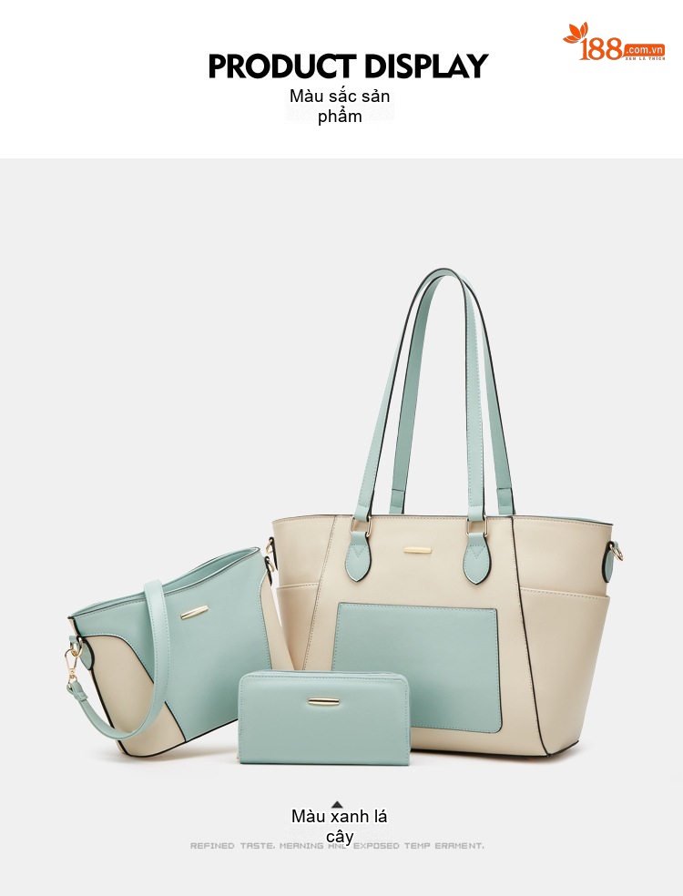 Set Túi Tote Nữ Đeo Vai Đeo Chéo 3 Món Phong Cách Casual Màu Nâu, Hồng, Xanh, Đen... chi tiết 9