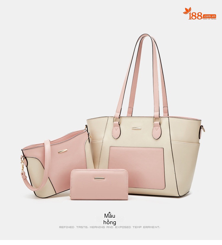 Set Túi Tote Nữ Đeo Vai Đeo Chéo 3 Món Phong Cách Casual Màu Nâu, Hồng, Xanh, Đen... chi tiết 11