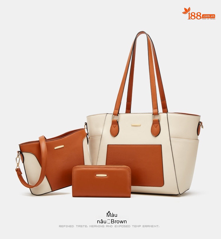 Set Túi Tote Nữ Đeo Vai Đeo Chéo 3 Món Phong Cách Casual Màu Nâu, Hồng, Xanh, Đen... chi tiết 12