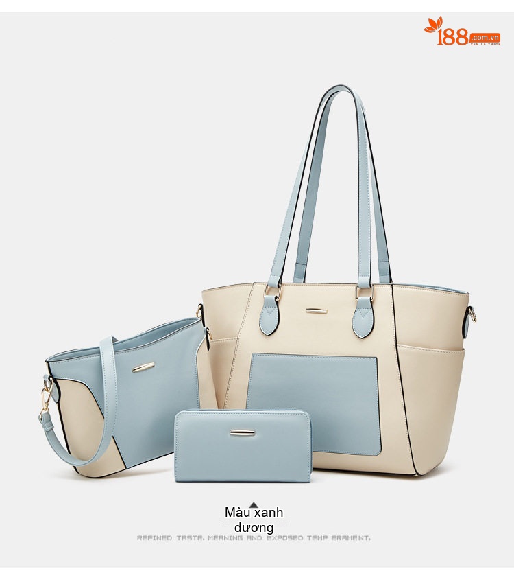 Set Túi Tote Nữ Đeo Vai Đeo Chéo 3 Món Phong Cách Casual Màu Nâu, Hồng, Xanh, Đen... chi tiết 13