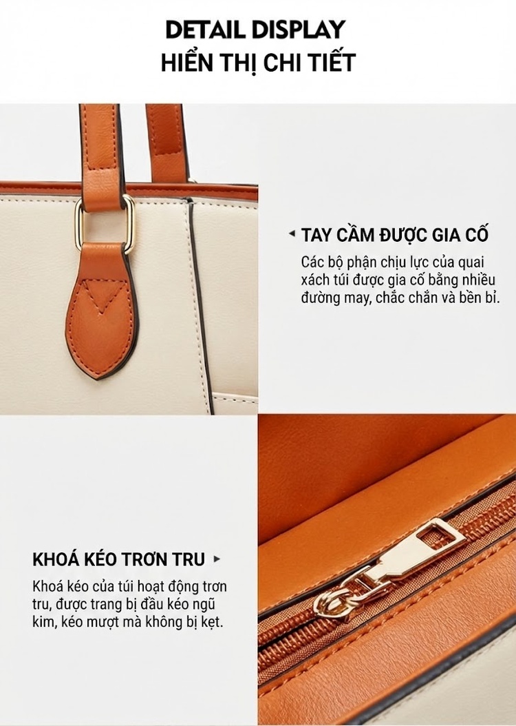 Set Túi Tote Nữ Đeo Vai Đeo Chéo 3 Món Phong Cách Casual Màu Nâu, Hồng, Xanh, Đen... chi tiết 20
