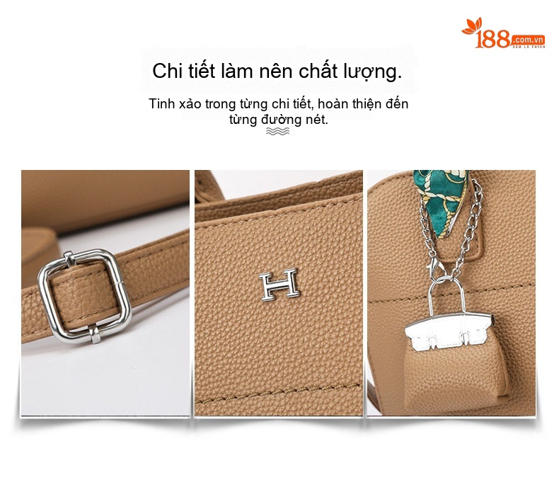 Set Túi Xách Nữ Ba Món Da Mờ Đơn Giản Túi Đeo Vai Túi Tote Màu Đen, Nâu, Đỏ, Xanh Dương... chi tiết 3