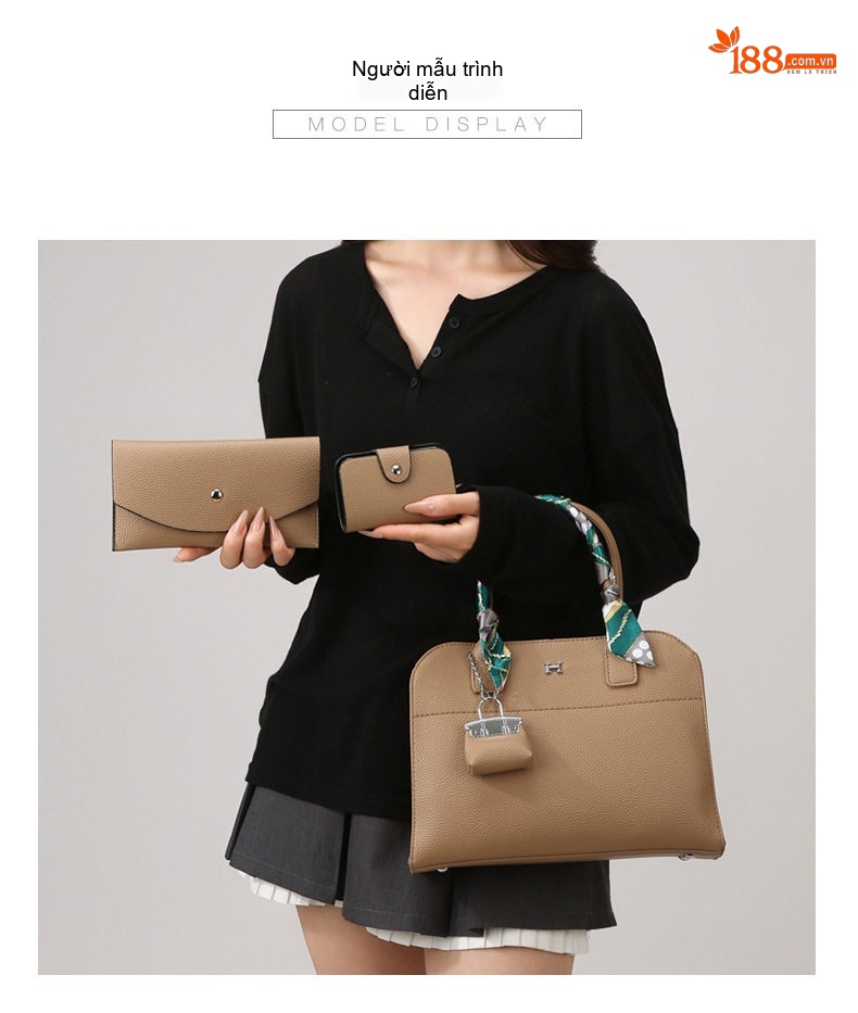 Set Túi Xách Nữ Ba Món Da Mờ Đơn Giản Túi Đeo Vai Túi Tote Màu Đen, Nâu, Đỏ, Xanh Dương... chi tiết 24