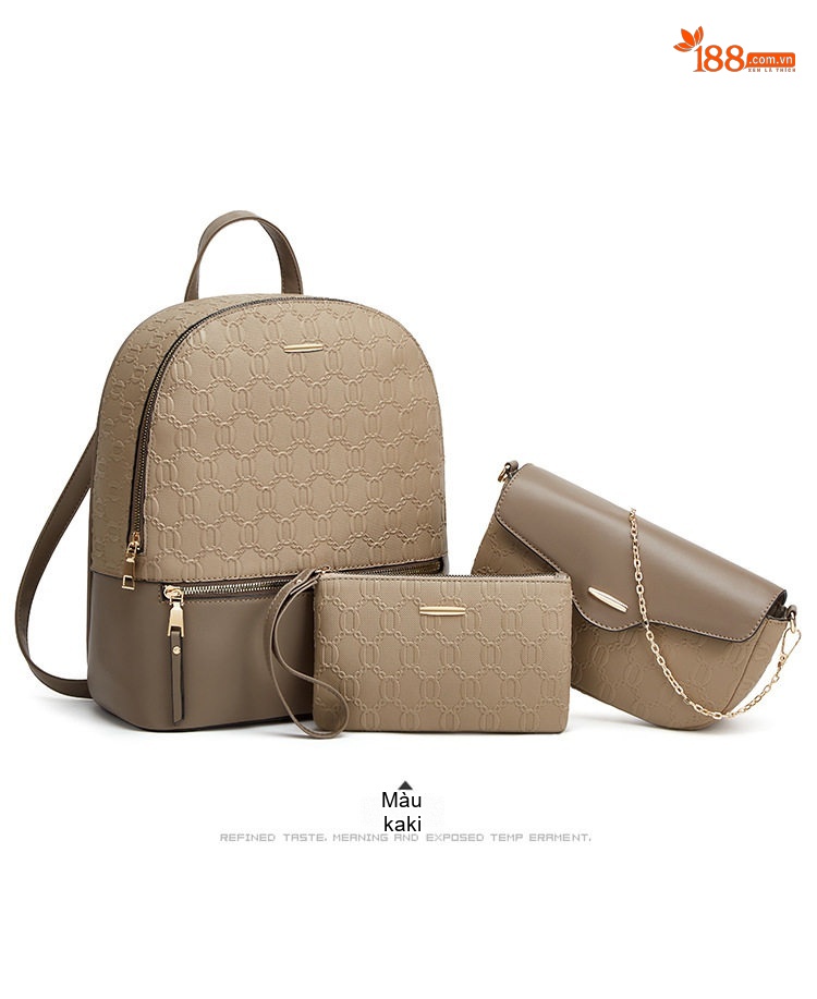 Set Túi Xách Nữ Ba Món In Chữ Dập Nổi, Túi Tote Lớn, Túi Đeo Chéo, Ví Cầm Tay Màu Nâu, Kem, Đen... chi tiết 7