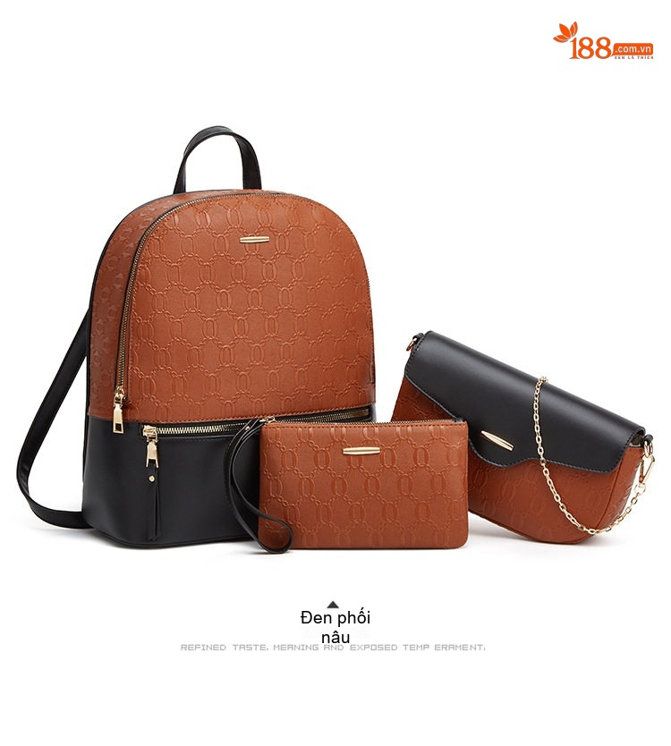 Set Túi Xách Nữ Ba Món In Chữ Dập Nổi, Túi Tote Lớn, Túi Đeo Chéo, Ví Cầm Tay Màu Nâu, Kem, Đen... chi tiết 9