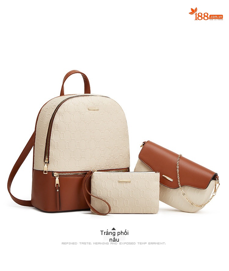 Set Túi Xách Nữ Ba Món In Chữ Dập Nổi, Túi Tote Lớn, Túi Đeo Chéo, Ví Cầm Tay Màu Nâu, Kem, Đen... chi tiết 10