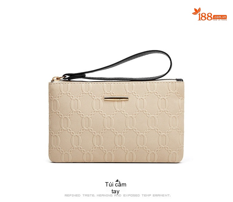 Set Túi Xách Nữ Ba Món In Chữ Dập Nổi, Túi Tote Lớn, Túi Đeo Chéo, Ví Cầm Tay Màu Nâu, Kem, Đen... chi tiết 16