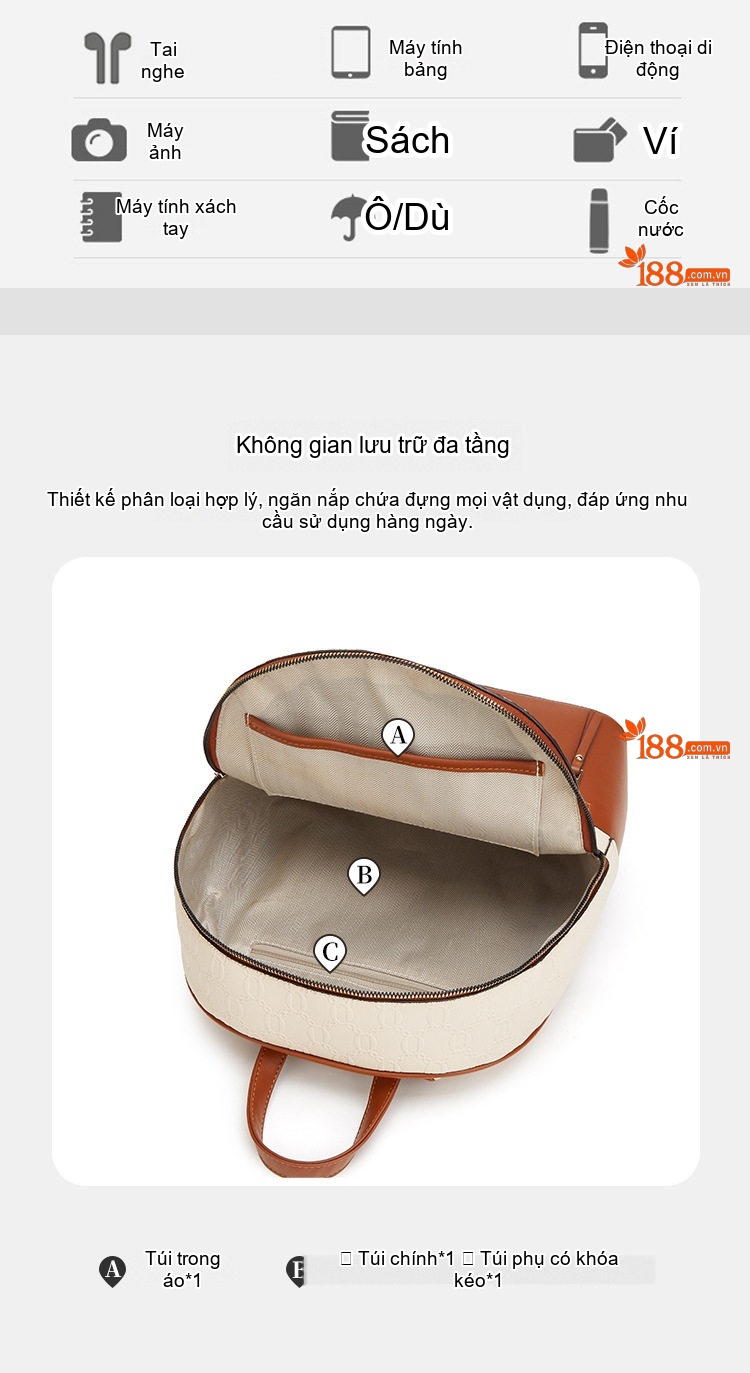 Set Túi Xách Nữ Ba Món In Chữ Dập Nổi, Túi Tote Lớn, Túi Đeo Chéo, Ví Cầm Tay Màu Nâu, Kem, Đen... chi tiết 4