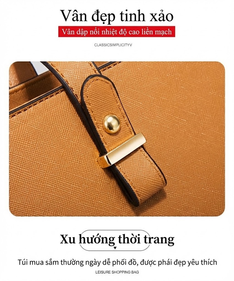 Set Túi Xách Nữ Công Sở Da Bóng 4 Món Lớn Đeo Vai, Túi Đeo Chéo, Ví Cầm Tay Màu Nâu, Đỏ, Xám, Xanh Navy... chi tiết 9