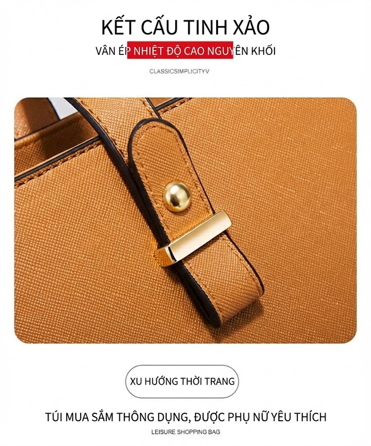 Set Túi Xách Nữ Da Bóng Tote Đeo Vai, Túi Đeo Chéo, Ví Cầm Tay 4 Món Màu Hồng, Trắng, Nâu, Xám... chi tiết 9