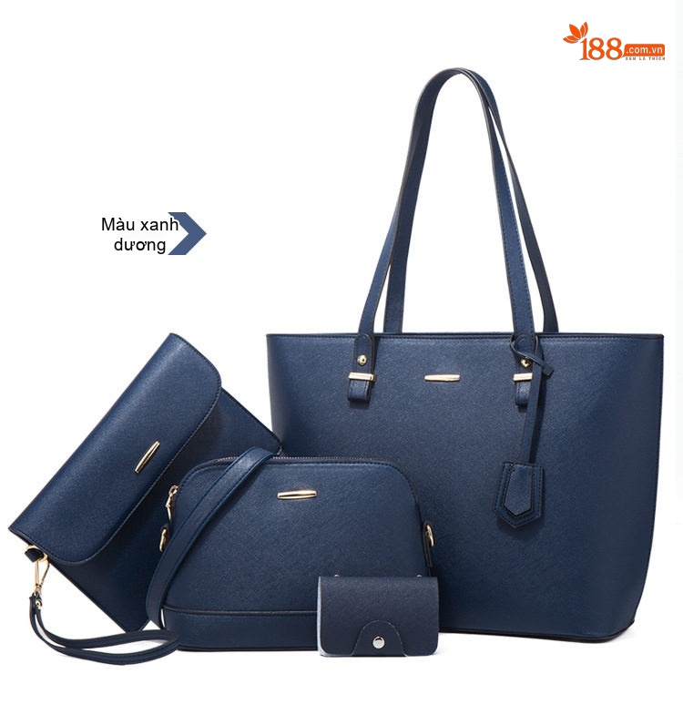 Set Túi Xách Nữ Da Bóng Tote Đeo Vai, Túi Đeo Chéo, Ví Cầm Tay 4 Món Màu Hồng, Trắng, Nâu, Xám... chi tiết 14