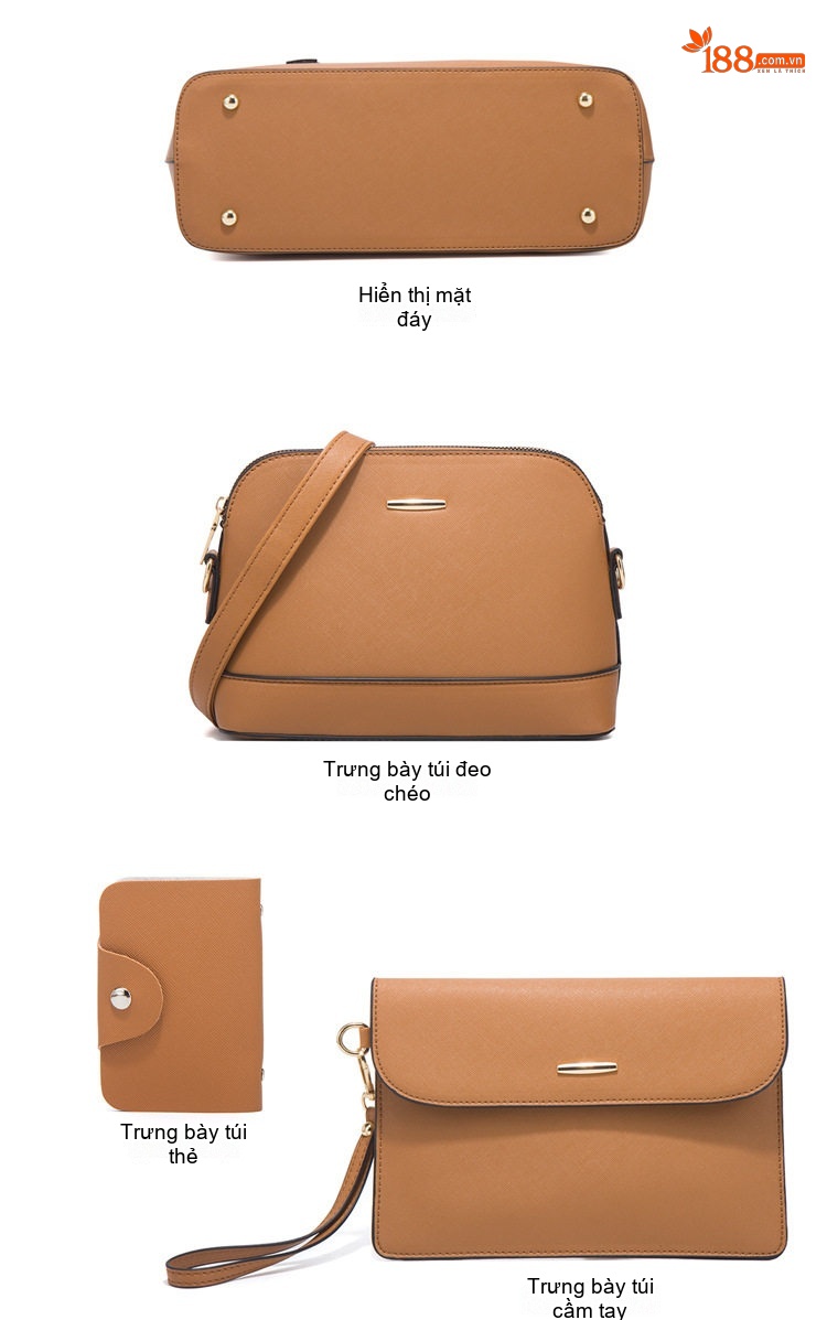 Set Túi Xách Nữ Da Bóng Tote Đeo Vai, Túi Đeo Chéo, Ví Cầm Tay 4 Món Màu Hồng, Trắng, Nâu, Xám... chi tiết 20