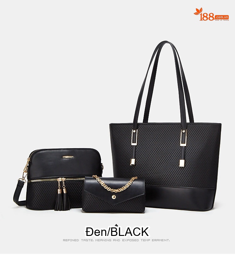 Set Túi Xách Nữ Tote Đeo Vai Thời Trang Da Mờ Gồm Túi Lớn, Túi Nhỏ, Ví Cầm Tay Màu Nâu, Đỏ, Tím, Xám... chi tiết 9