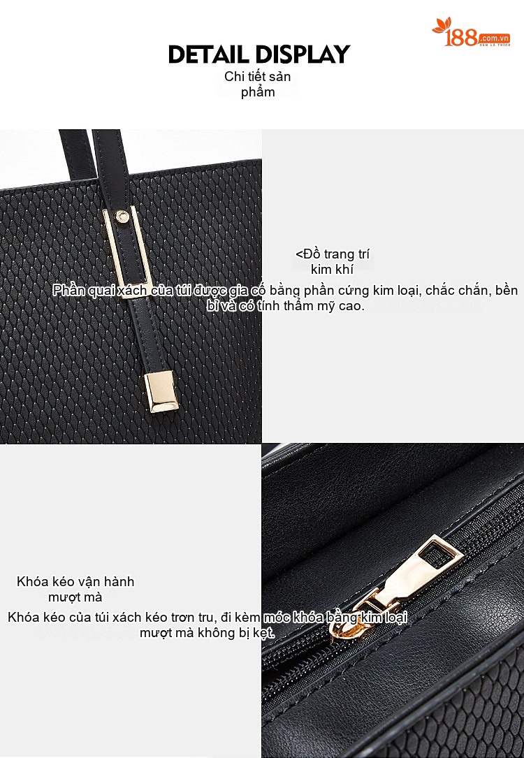 Set Túi Xách Nữ Tote Đeo Vai Thời Trang Da Mờ Gồm Túi Lớn, Túi Nhỏ, Ví Cầm Tay Màu Nâu, Đỏ, Tím, Xám... chi tiết 16