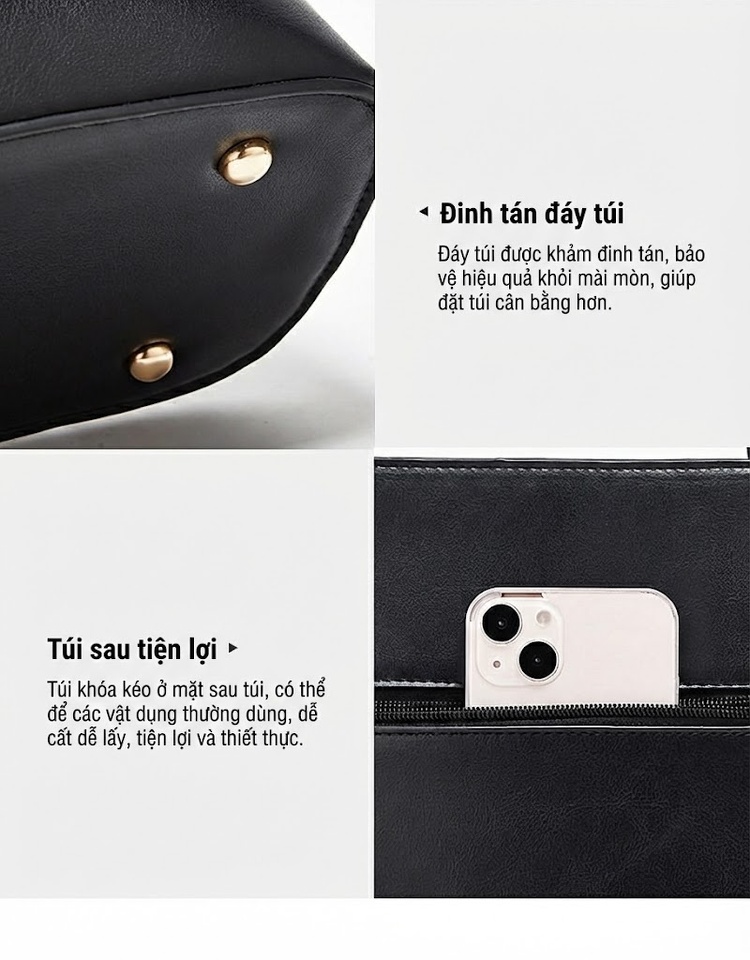 Set Túi Xách Nữ Tote Đeo Vai Thời Trang Da Mờ Gồm Túi Lớn, Túi Nhỏ, Ví Cầm Tay Màu Nâu, Đỏ, Tím, Xám... chi tiết 17