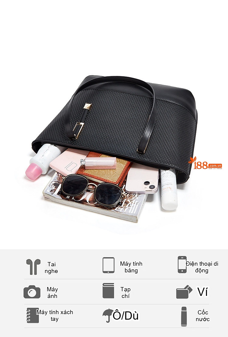 Set Túi Xách Nữ Tote Đeo Vai Thời Trang Da Mờ Gồm Túi Lớn, Túi Nhỏ, Ví Cầm Tay Màu Nâu, Đỏ, Tím, Xám... chi tiết 6
