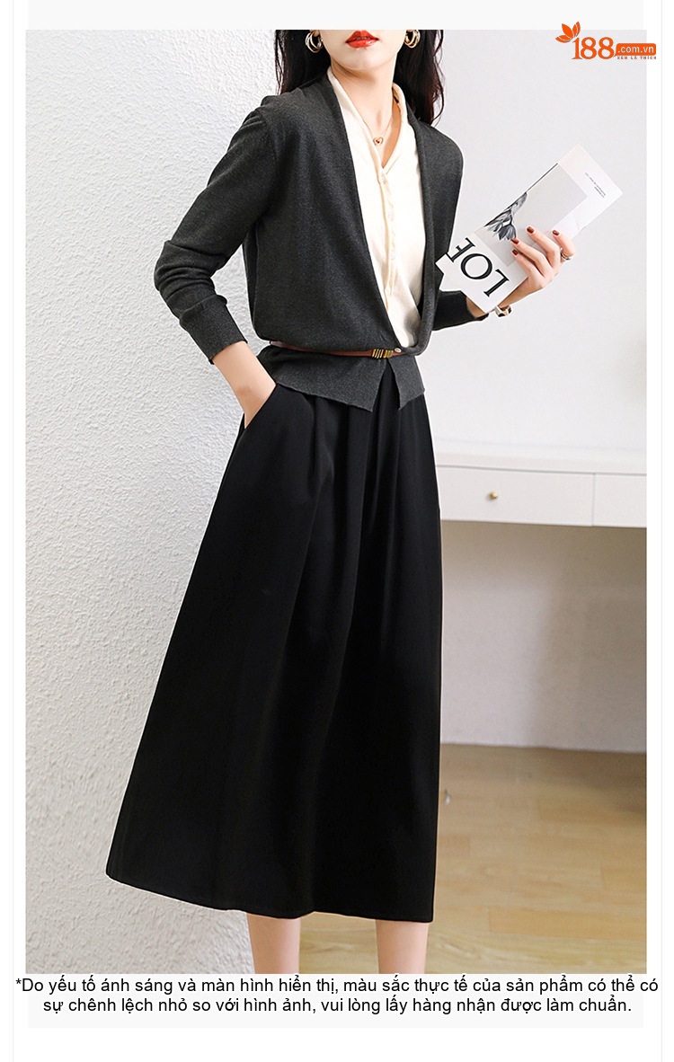 Set Váy Áo Dệt Kim Tay Dài Phong Cách Tiểu Thư Thanh Lịch Màu Nâu, Đen chi tiết 18