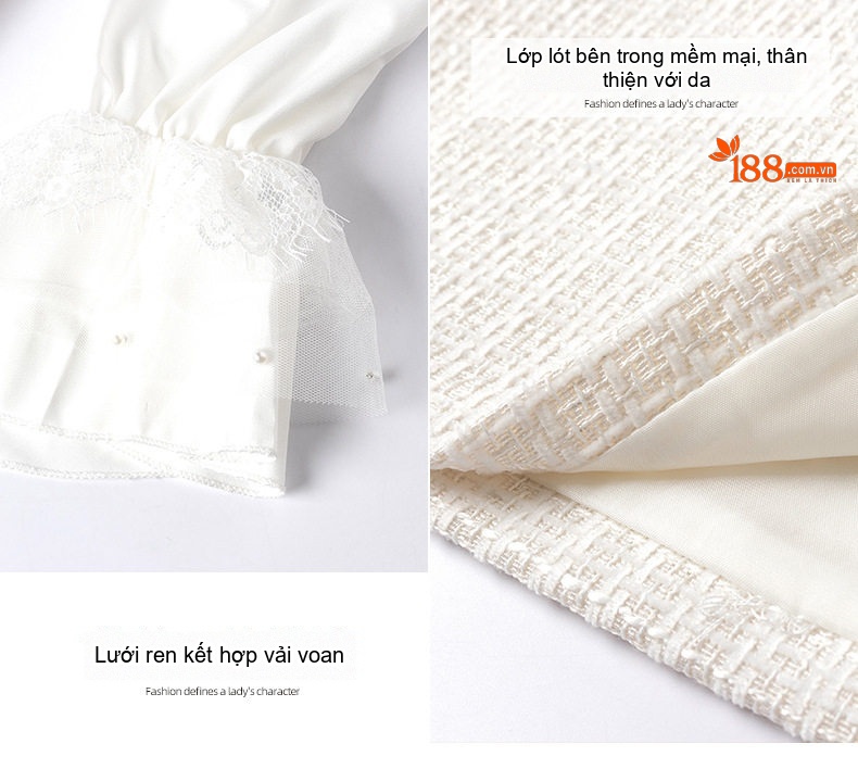 Set Váy Tiểu Thư Tay Dài Phong Cách Tiểu Hương Ngọt Ngào Hai Món Màu Trắng chi tiết 7