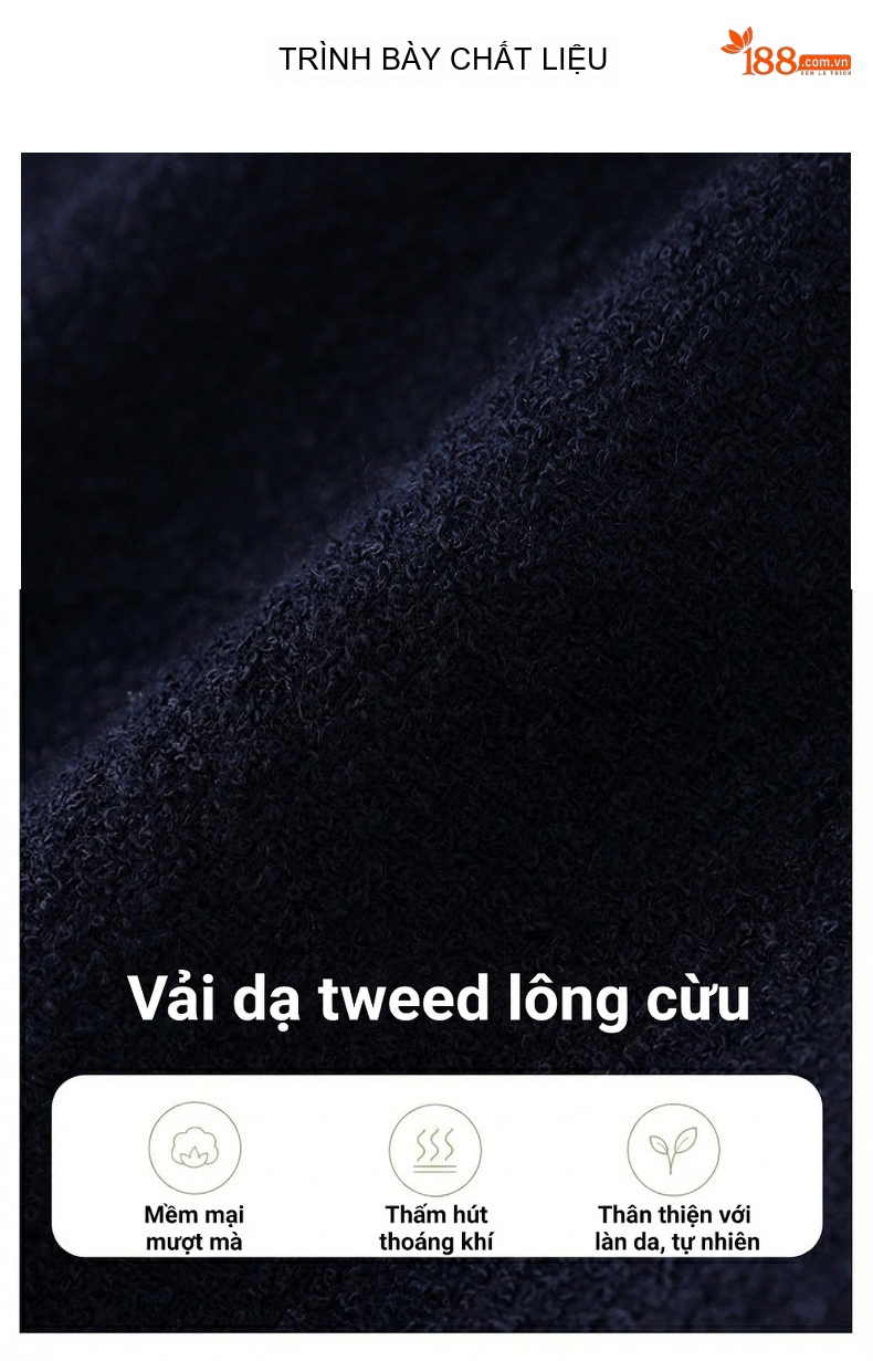 Set Váy Yếm Len Tweed Không Tay và Áo Dệt Kim Nữ Phong Cách Tiểu Thư Màu Xanh Navy, Trắng chi tiết 9