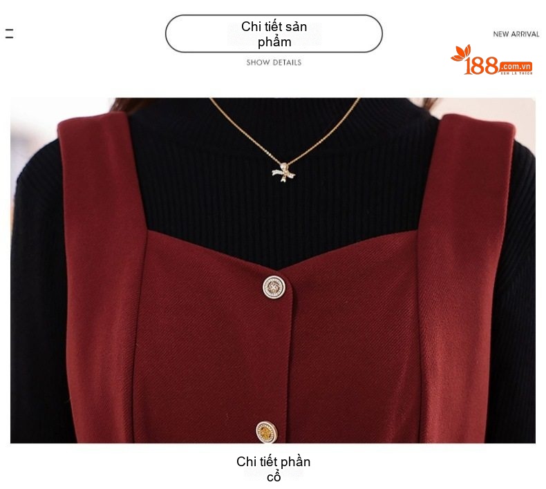 Set Váy Yếm Nữ Dáng Dài Kèm Áo Tay Dài Thiết Kế Cao Cấp Phong Cách Quý Cô Màu Đỏ, Đen chi tiết 23