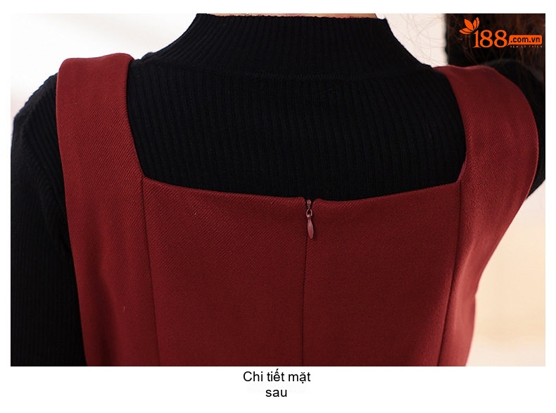 Set Váy Yếm Nữ Dáng Dài Kèm Áo Tay Dài Thiết Kế Cao Cấp Phong Cách Quý Cô Màu Đỏ, Đen chi tiết 25