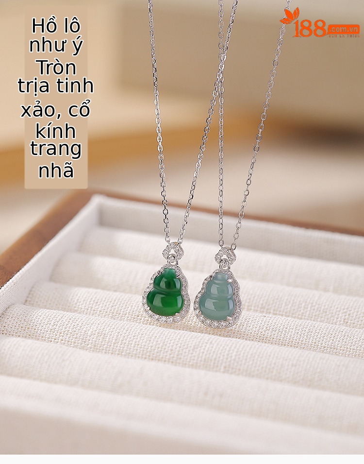 Mặt dây chuyền bạc S925 hình đồng xu Phúc Lộc Bầu đa năng phong cách retro — Mẫu ngọc nước xanh (mặt dây chuyền đơn không bao gồm dây chuyền) chi tiết 1