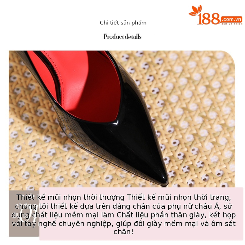 Giày cao gót nữ đế xuồng mũi nhọn chống thấm nước — màu đen chi tiết 4