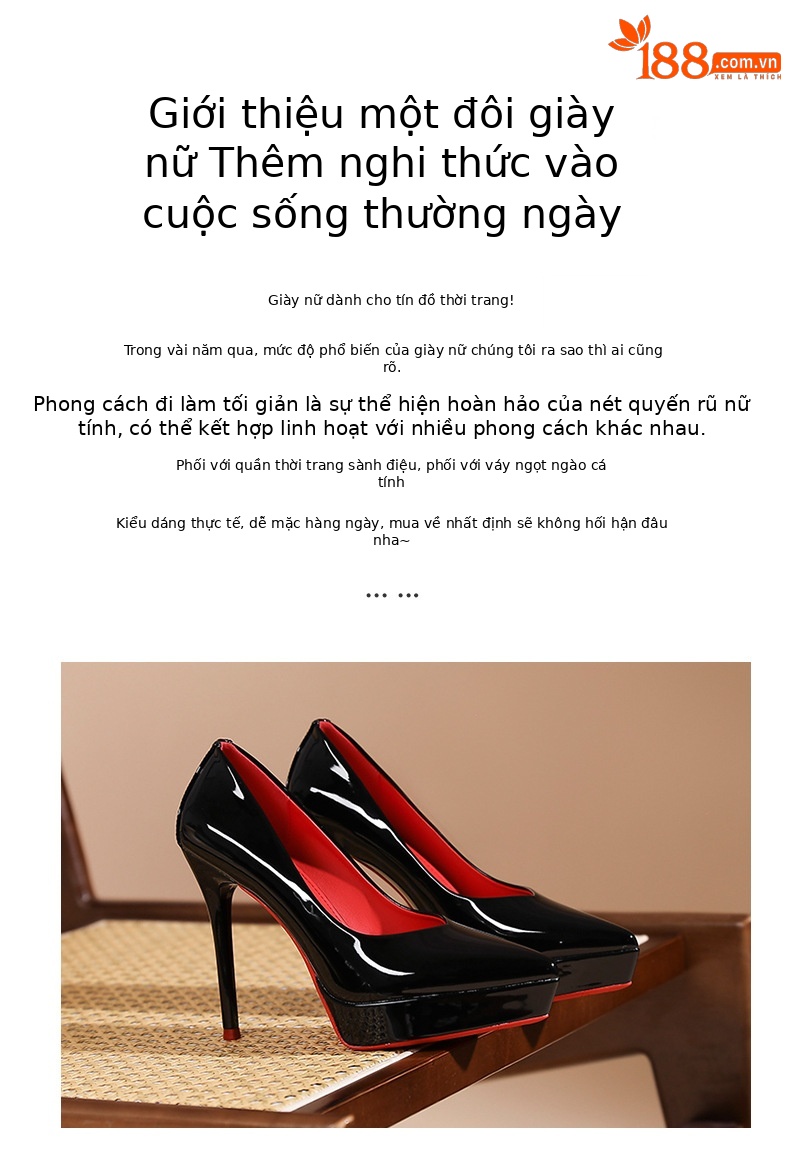 Giày cao gót nữ đế xuồng mũi nhọn chống thấm nước — màu đen chi tiết 2
