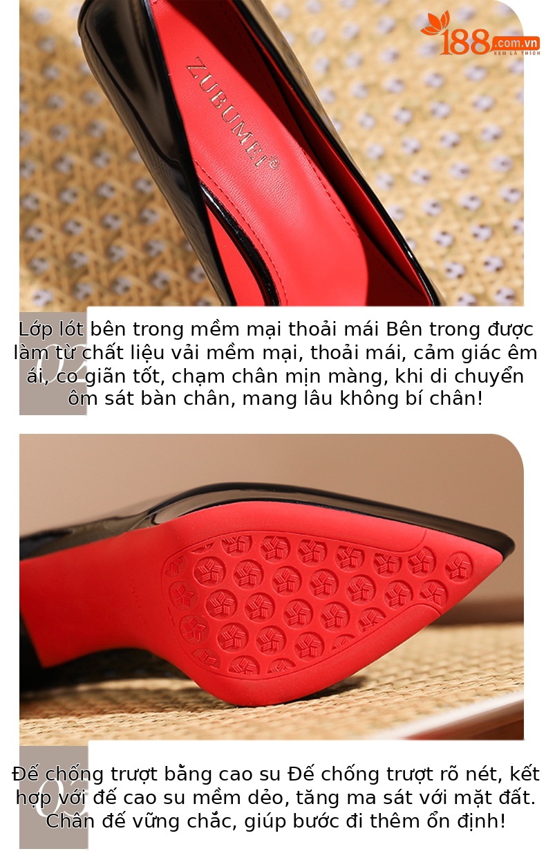 Giày cao gót nữ đế xuồng mũi nhọn chống thấm nước — màu đen chi tiết 5