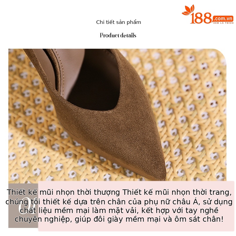 Giày cao gót nữ mũi nhọn đế xuồng da lộn gót mỏng — màu đen nhung chi tiết 4