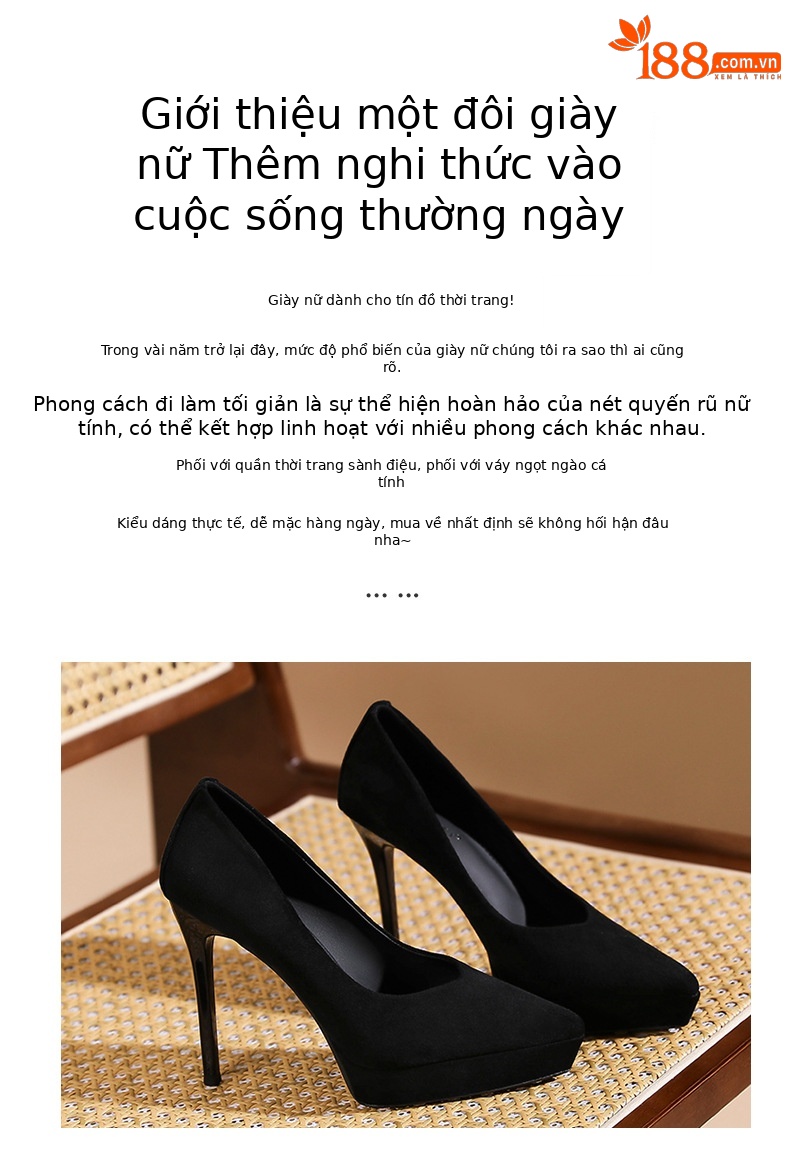 Giày cao gót nữ mũi nhọn đế xuồng da lộn gót mỏng — màu đen nhung chi tiết 2