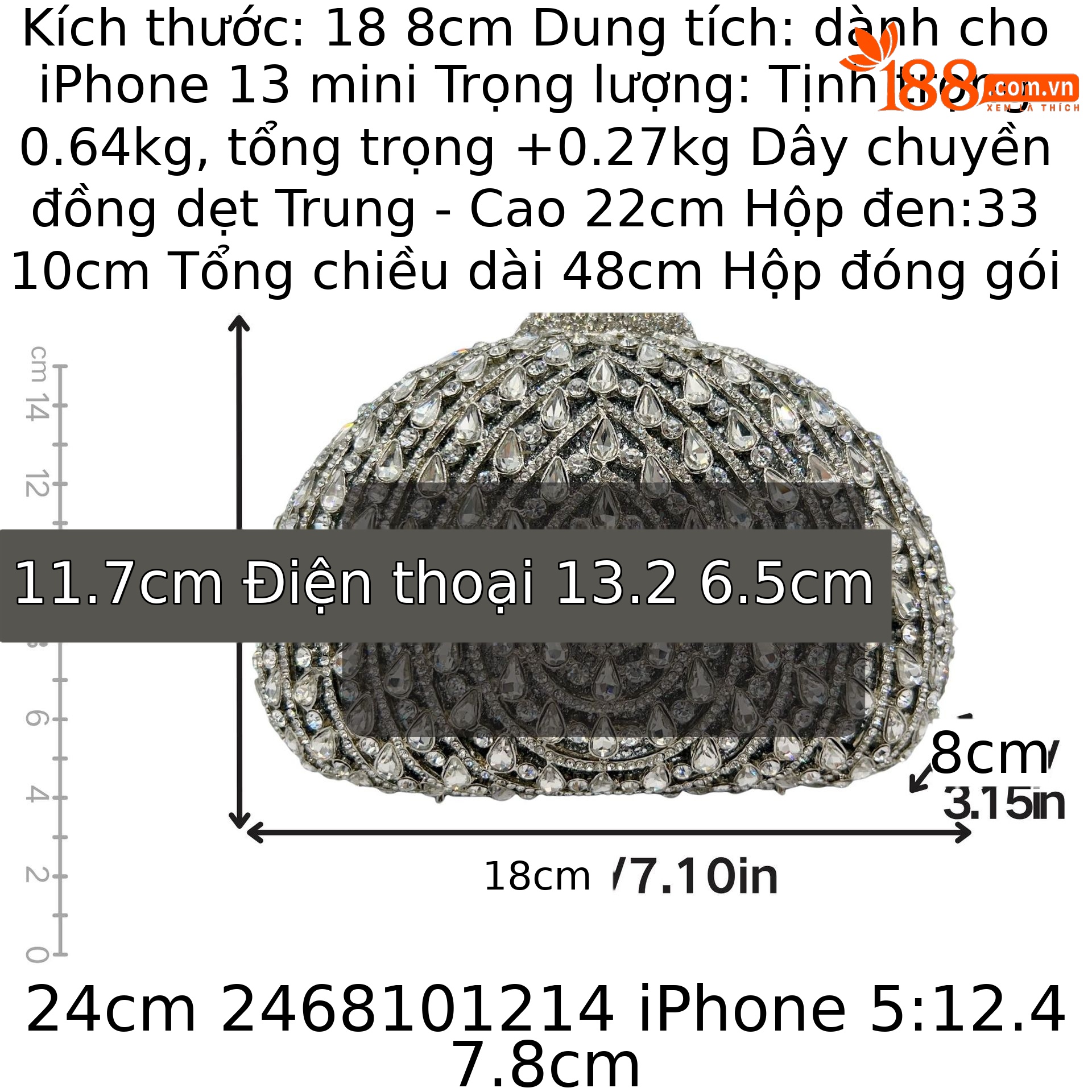 Túi clutch nữ đính đá pha lê hình quạt sang trọng dự tiệc — Bạc, Tùy chỉnh các màu khác chi tiết 1