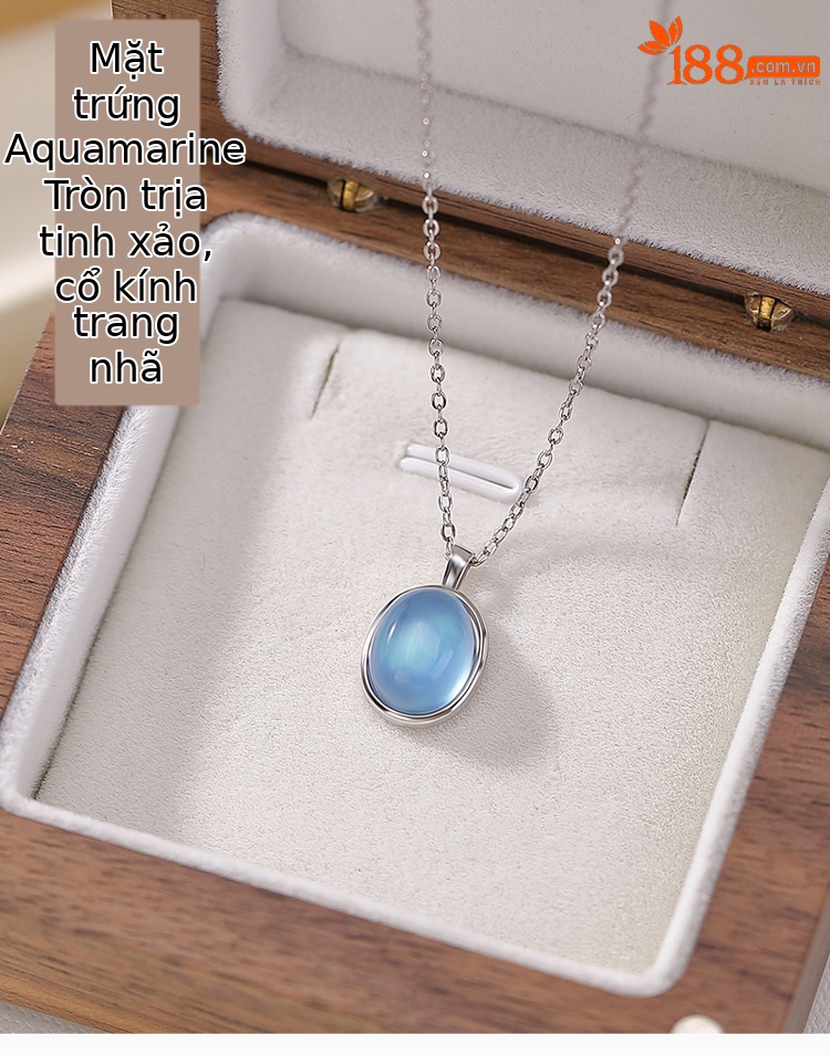 Mặt dây chuyền bạc S925 hình trứng aquamarine phong cách Hàn Quốc — Mặt dây chuyền đơn (không bao gồm dây chuyền) chi tiết 1