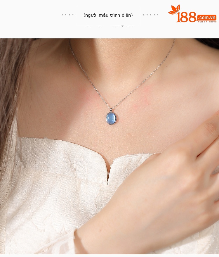 Mặt dây chuyền bạc S925 hình trứng aquamarine phong cách Hàn Quốc — Mặt dây chuyền đơn (không bao gồm dây chuyền) chi tiết 4