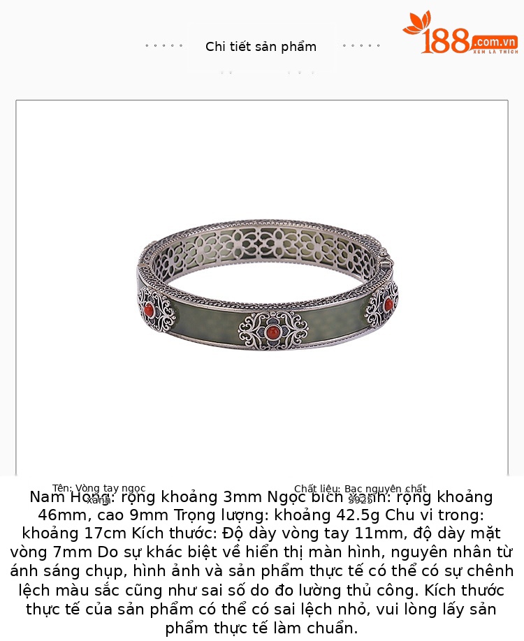 Vòng tay bạc S925 đính ngọc Hetian và sapphire đỏ phong cách retro Trung Hoa — một mảnh chi tiết 3