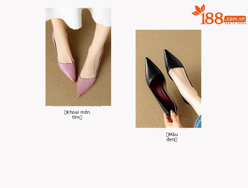 Giày cao gót nữ mũi nhọn da bò giặt, gót 4 cm, phong cách Hàn Quốc — màu đen chi tiết 4