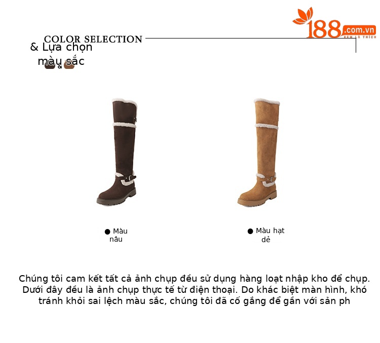 Boot tuyết nữ đế dày cổ cao quá gối lót lông cừu chống trơn trượt bo gấu lông — màu nâu chi tiết 2