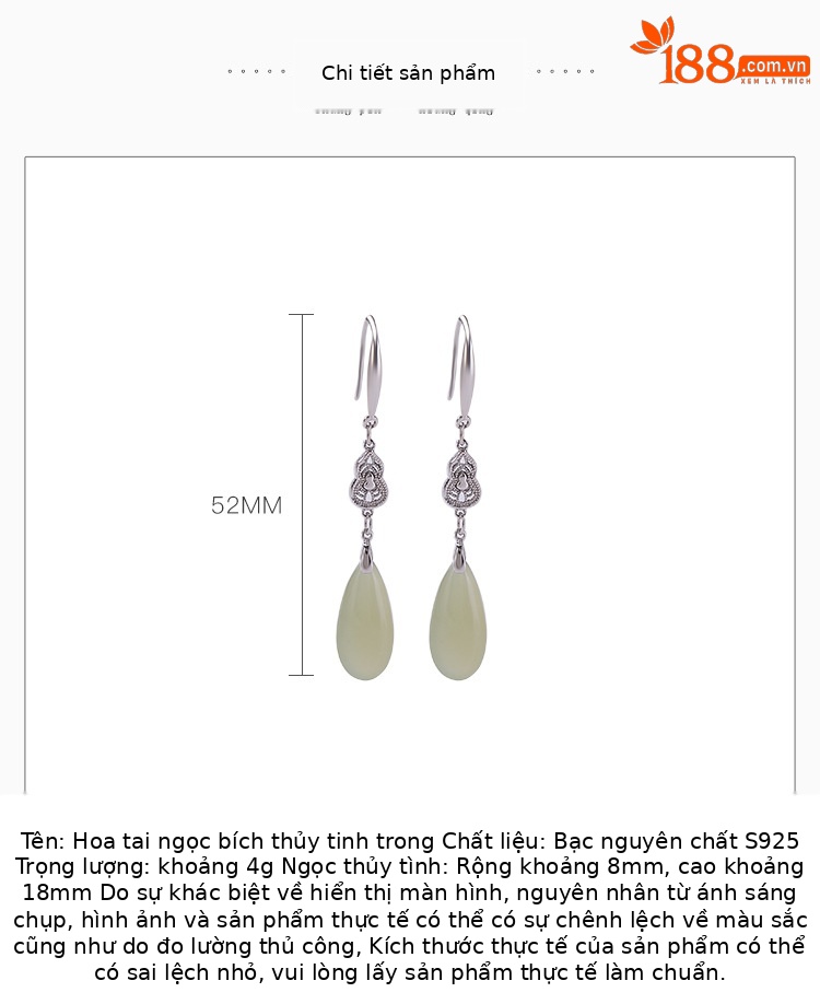 Bông tai bạc S925 dáng giọt nước dài vintage ngọc Hetian rỗng — một cặp chi tiết 2