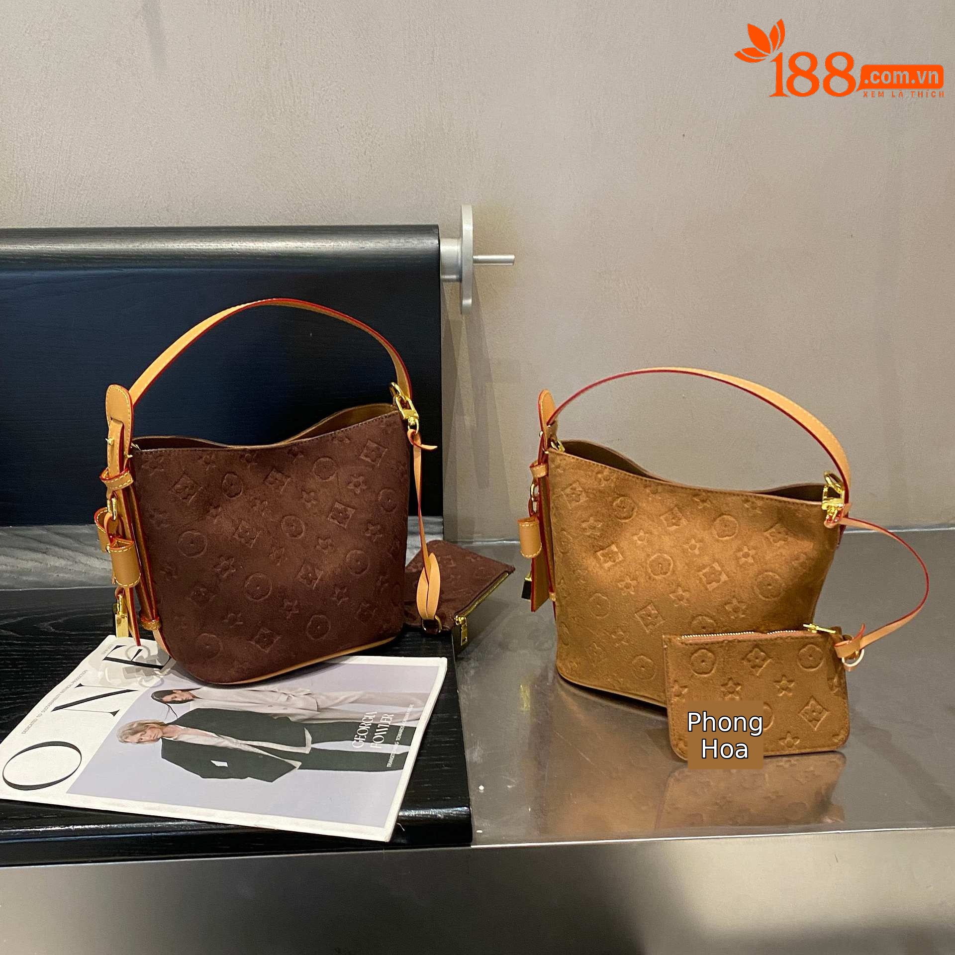 Túi bucket da mờ nữ phong cách thời trang, đeo vai đi làm hằng ngày — Cà phê, màu nâu chi tiết 10