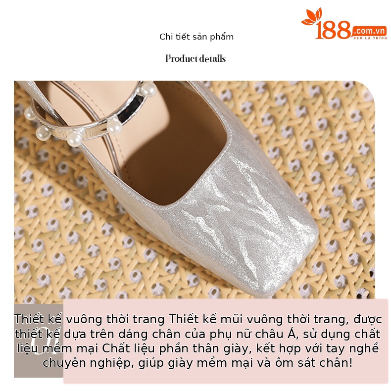 Giày cao gót nữ mũi vuông quai ngang gót 6 cm phong cách Pháp — Champagne màu chi tiết 4