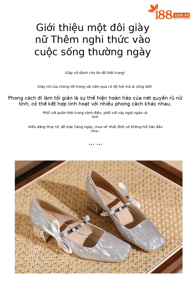 Giày cao gót nữ mũi vuông quai ngang gót 6 cm phong cách Pháp — Champagne màu chi tiết 2