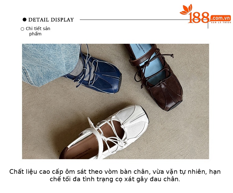 Giày Mary Jane nữ da bò đế bằng phong cách thể thao buộc dây, gót nêm 3 cm — nâu đậm chi tiết 5