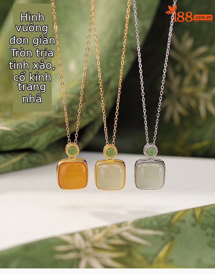 Mặt dây chuyền bạc S925 mạ vàng hình học vuông đính ngọc Hetian trong suốt, phong cách thời trang — Mô hình sáp ong (không bao gồm dây chuyền) chi tiết 1