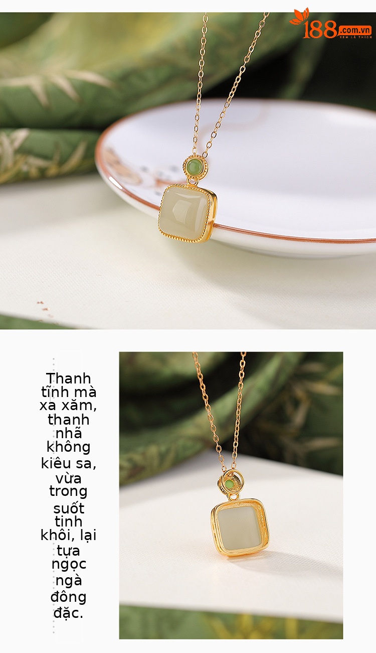 Mặt dây chuyền bạc S925 mạ vàng hình học vuông đính ngọc Hetian trong suốt, phong cách thời trang — Mô hình sáp ong (không bao gồm dây chuyền) chi tiết 3