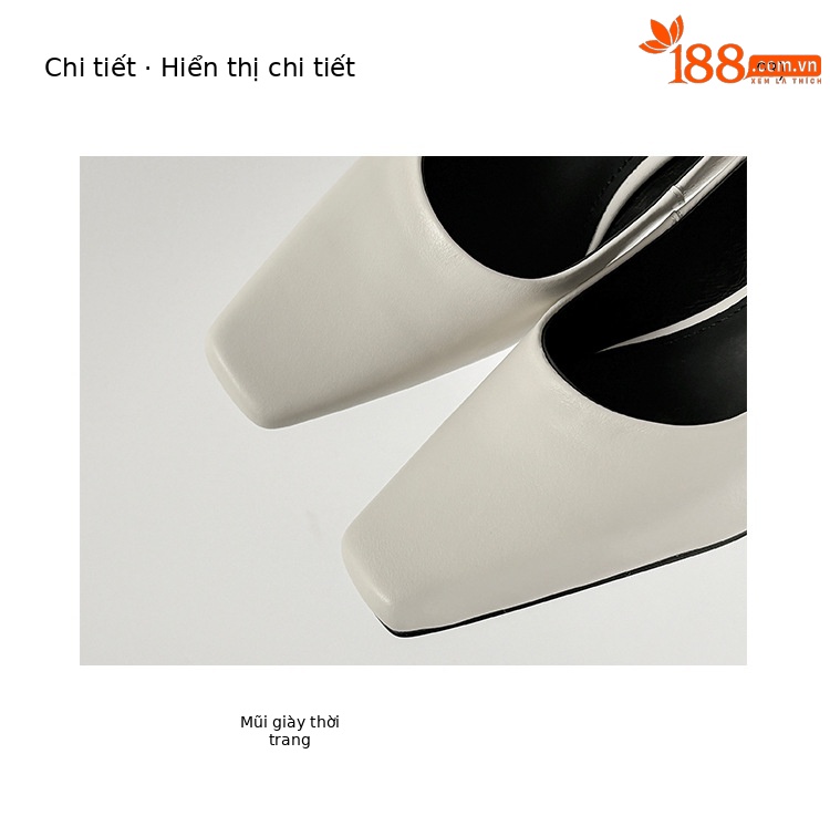 Giày da bò nữ gót thấp 3 cm mũi vuông miệng nông phong cách Hàn Quốc — màu đen chi tiết 6