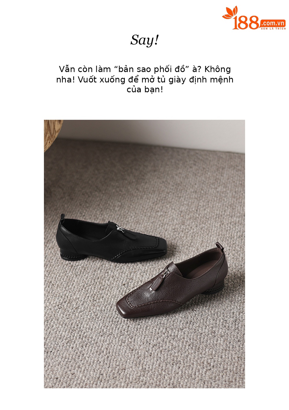 Giày lười nữ mũi vuông da cừu đế thấp dệt sâu miệng — màu nâu chi tiết 2