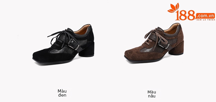 Giày nữ da dê cổ sâu quai ngang mũi vuông kiểu retro Anh — màu nâu chi tiết 3
